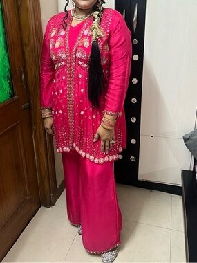 Embroidered Hot Pink Indian Kurta Set